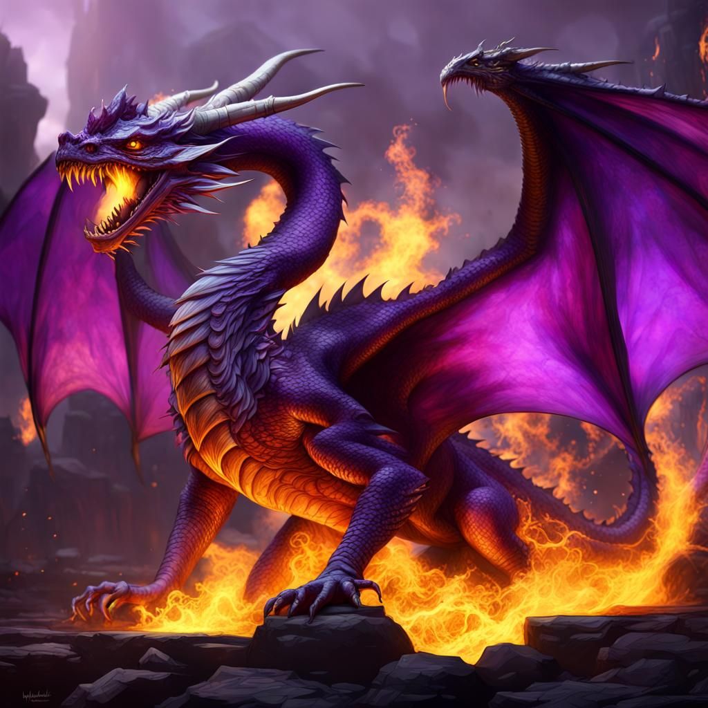 Purple Fire Dragon in Dark Fantasy Style