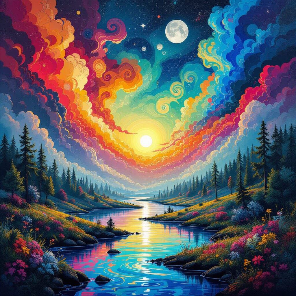 Serene Mind: Surreal Landscape in Graffiti Style