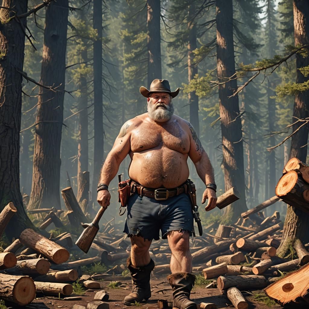 Hyperrealistic Lumberjack: Detailed Digital Matte Painting