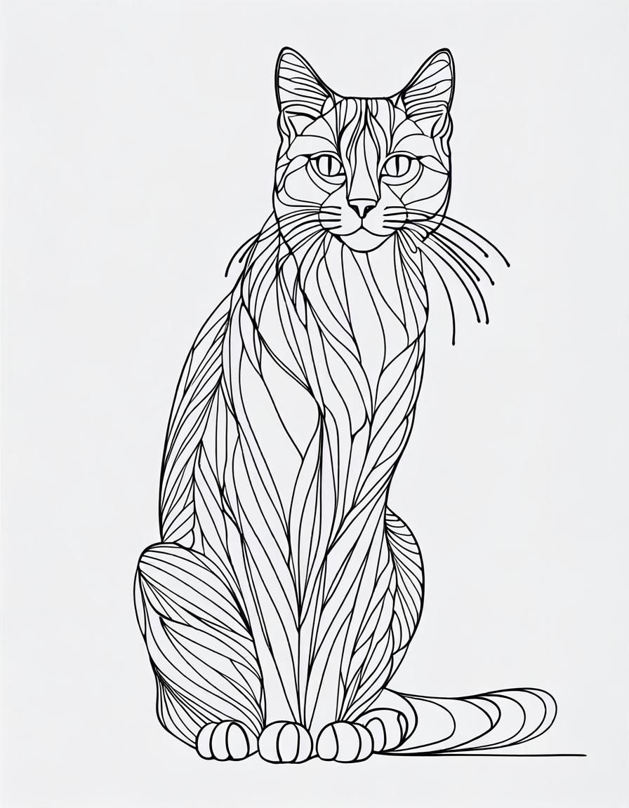 Elegant Minimalist Line Art of a Cat