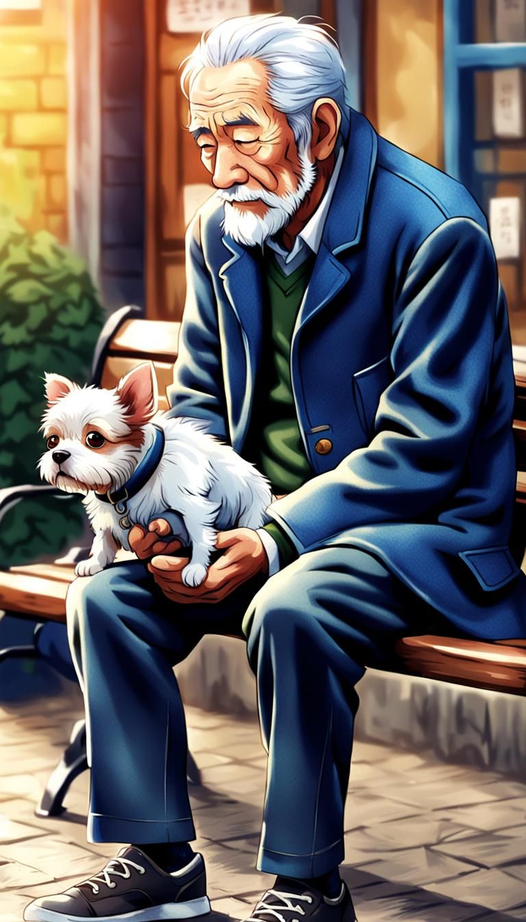 Man and Dog in Anime Style