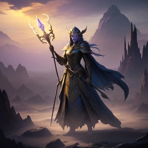 Ethereal Sorceress Ascends Glowing Mountain