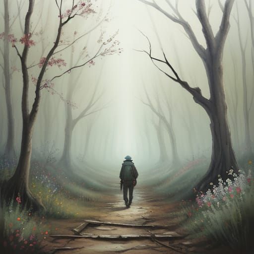 Wistful Watercolor Wanderer in a Wilted Wasteland