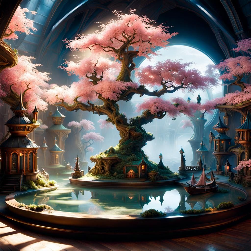 Miniature Fantasy Theme Park with Volumetric Lighting