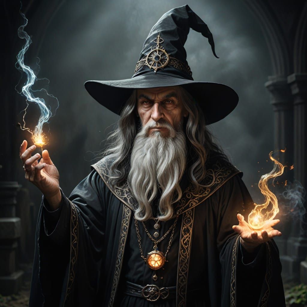 Gothic Wizard Conjuring Spirits in Realistic Style