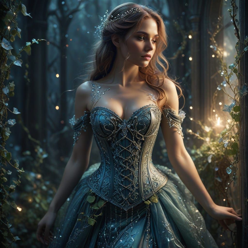Enchanting Woman in Magical Corset with Vine Patterns
