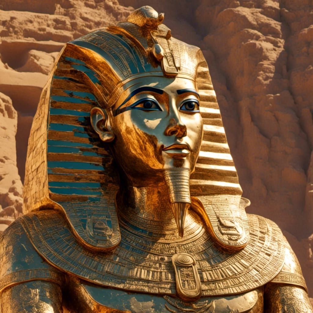 Ancient Egyptian Robot God in Pyramid Stone