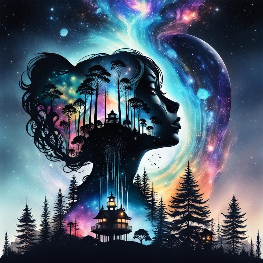 Double Exposure: Galaxy Dripping into Starry World