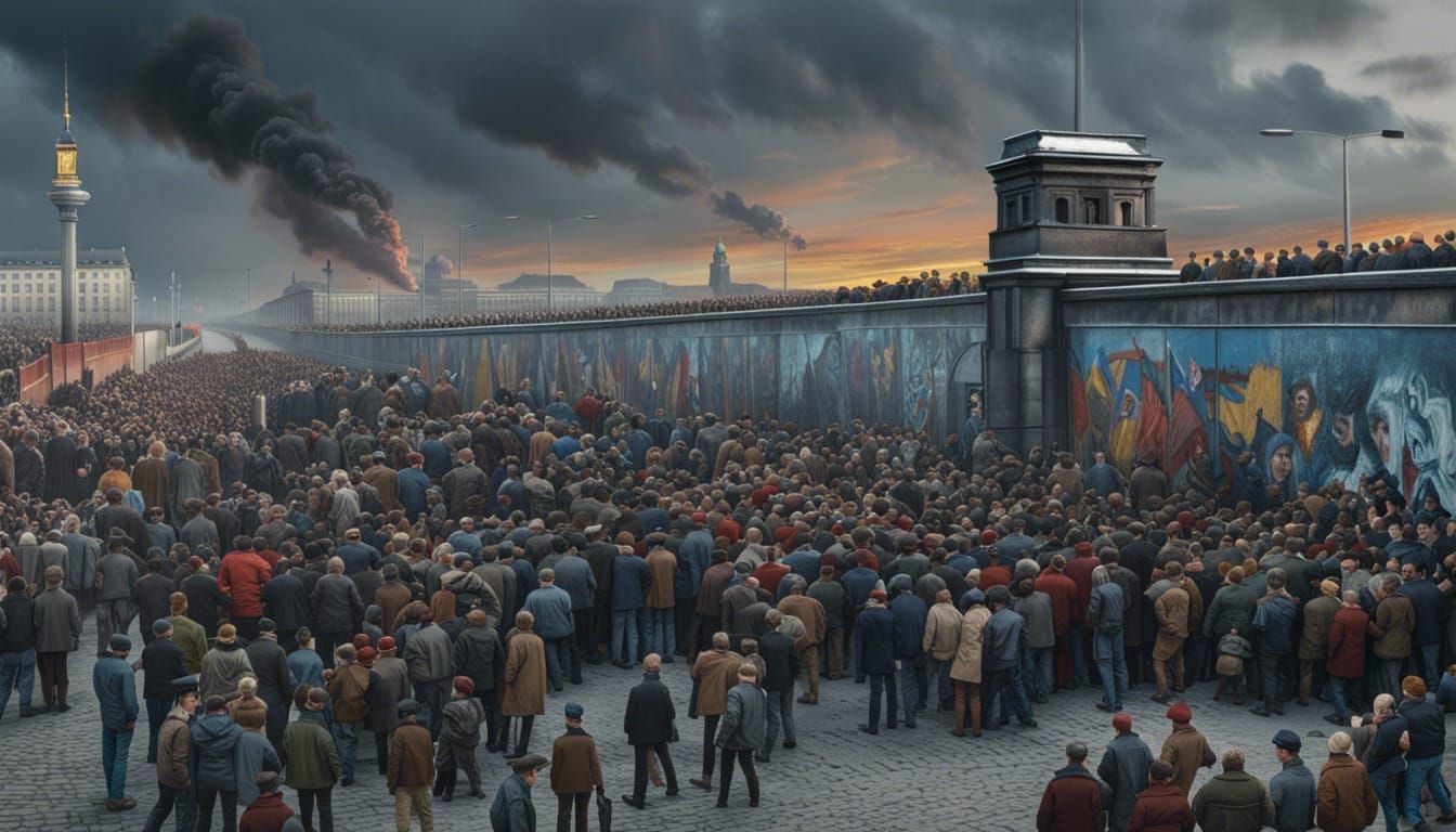 Berlin Wall Fall: Cinematic Photorealistic Illustration
