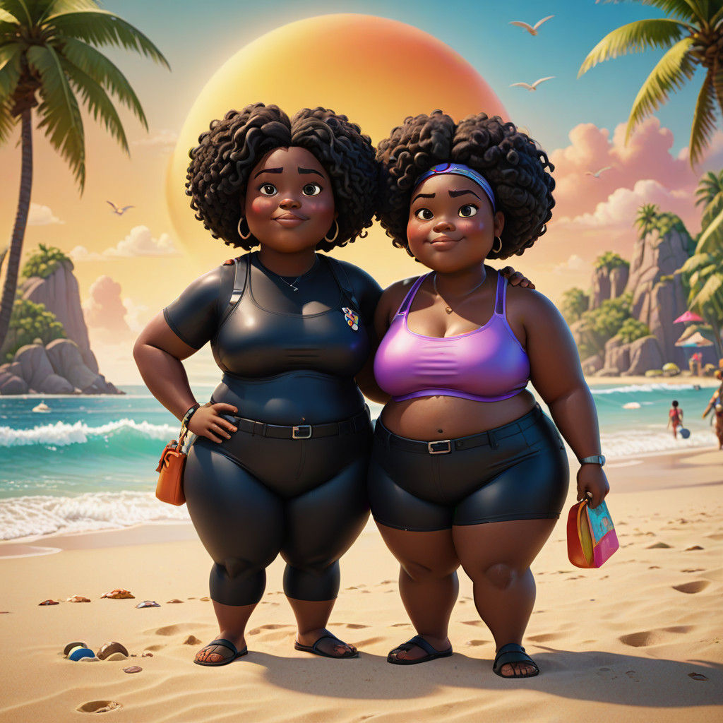 Vibrant Beach Scene in Pixar-Style Cartoon Poster