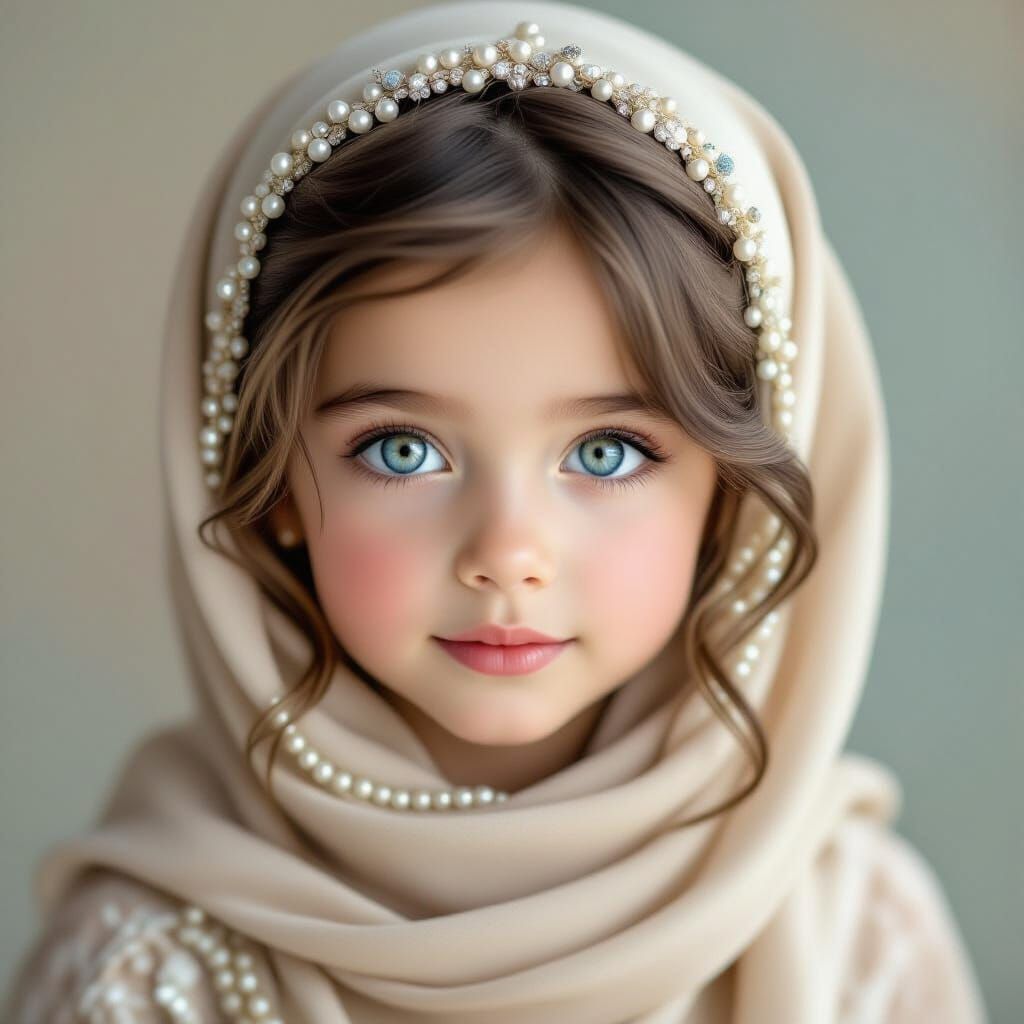Young Girl Portrait With Pearl Headscarf