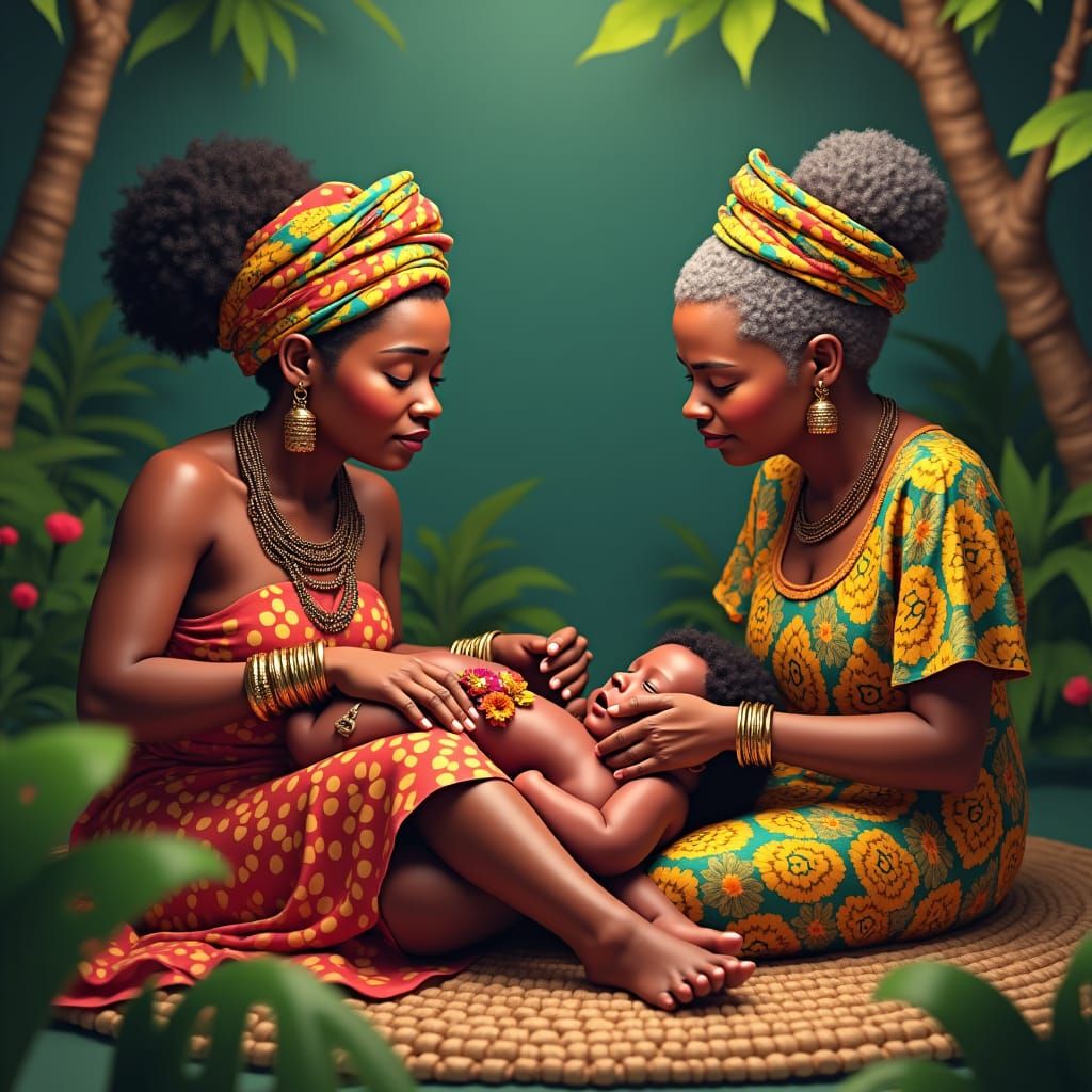 Afro-Colombian Woman's Birth in 3D Anime Style