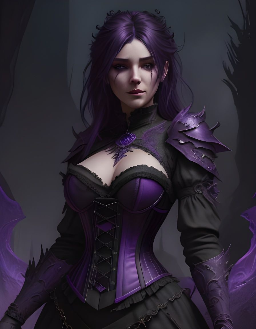 Warlock in Violet Corset: Fantasy Concept Art
