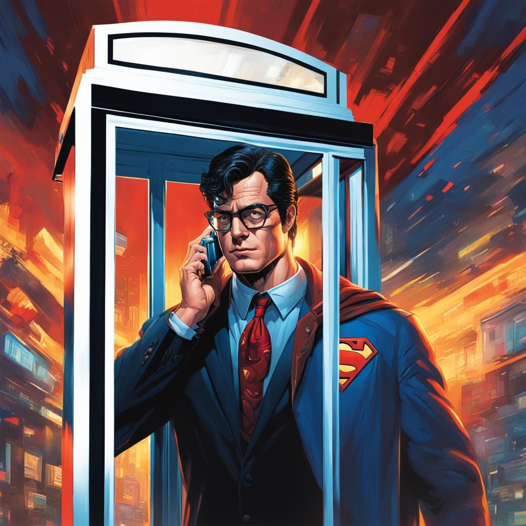 Superman Transformation in Phone Booth: Hyperrealistic Art