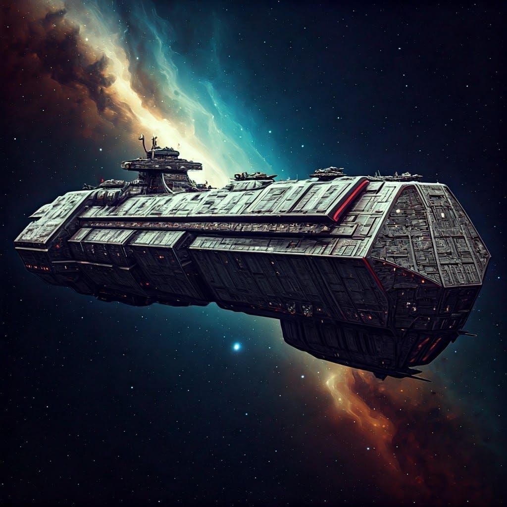 Ominous Space Warship in Starry Expanse
