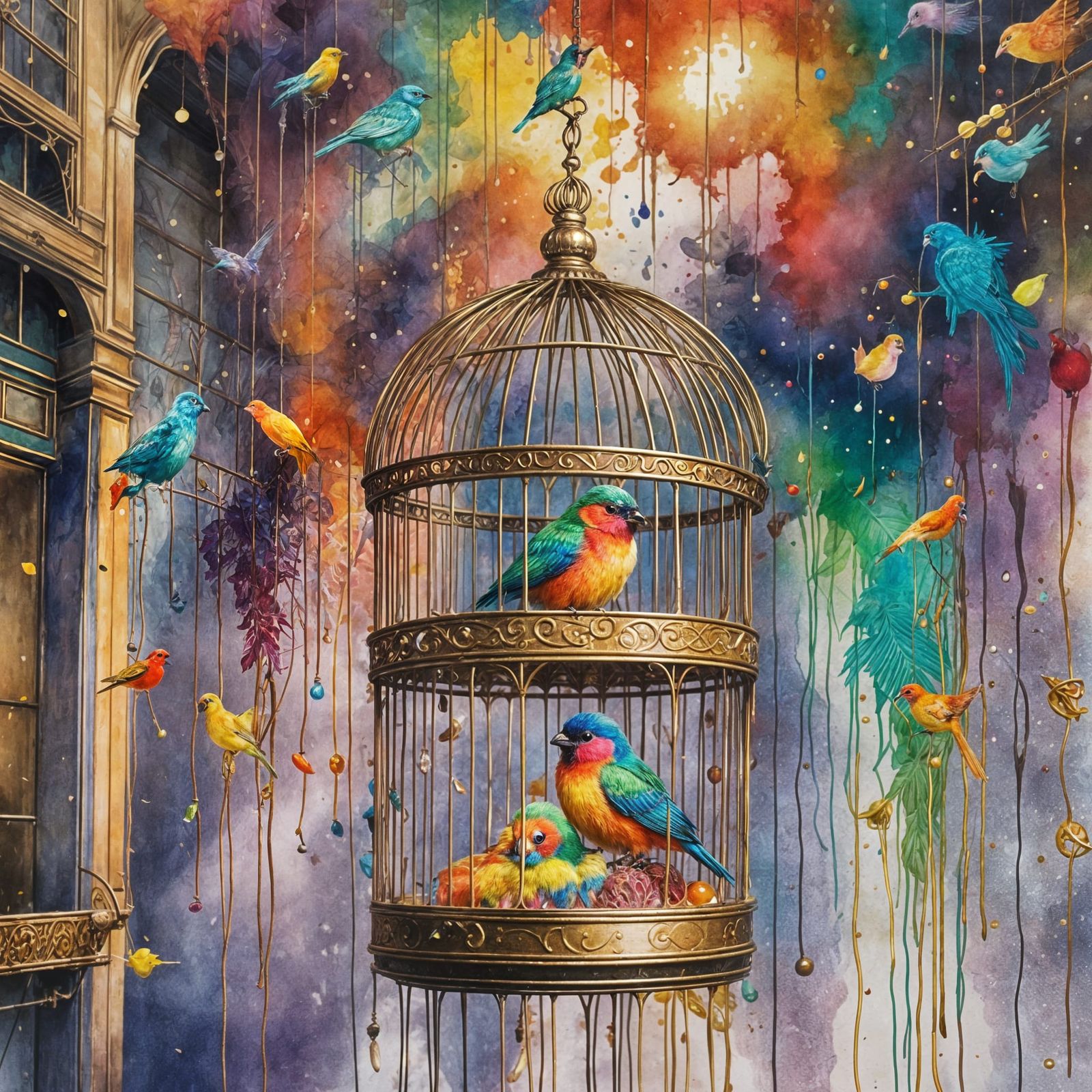 Rainbow Birdcage in a French Patisserie, Early 1900s