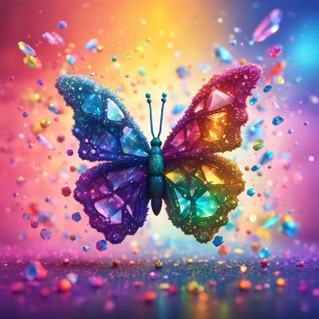 Rainbow Glitter Crystal Butterfly in Splash Art Style