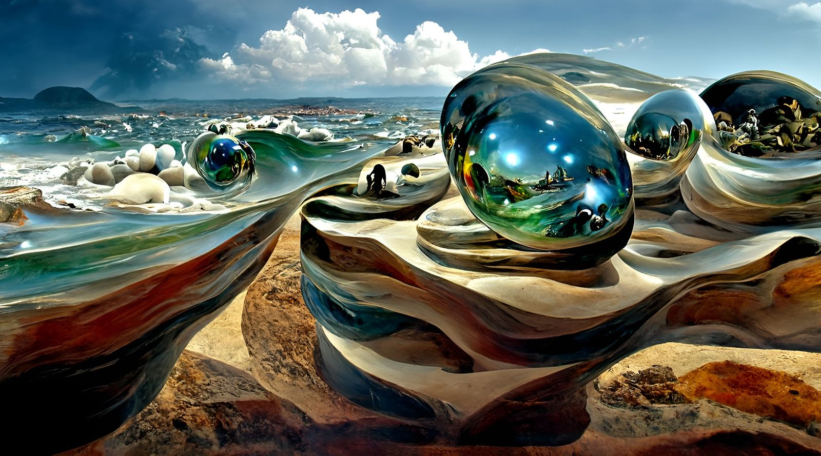 Enchanted Marble Sea in Surrealist Style