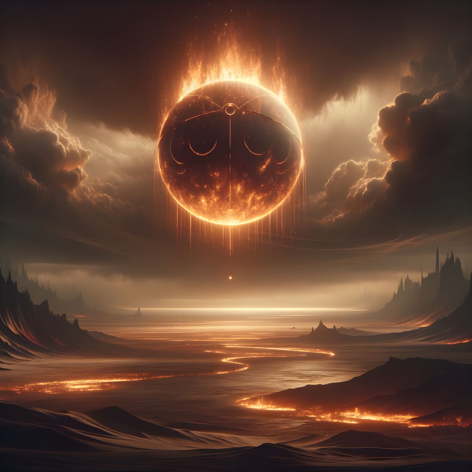 Scorching Fire Orb in Dark Fantasy Desert