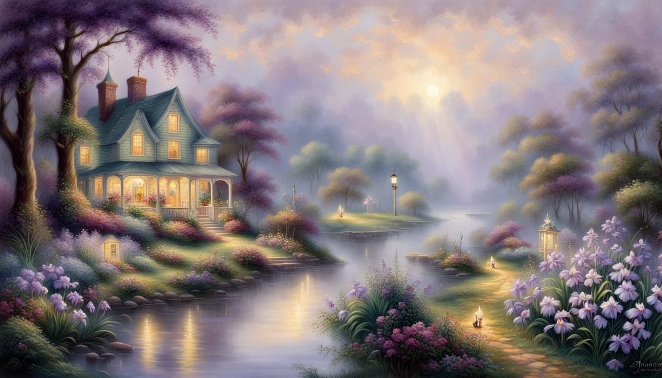 Ethereal Purple Iris in Hyperdetailed Fantasy Landscape