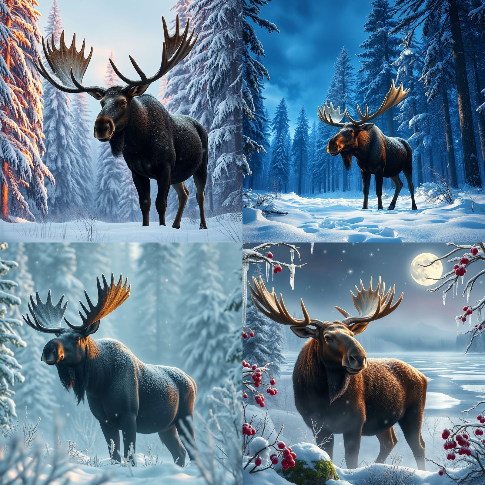 Moose in Winter Forest: Detailed Matte Painting