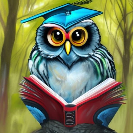 Owl Reads Book in Forest, Graffiti Art