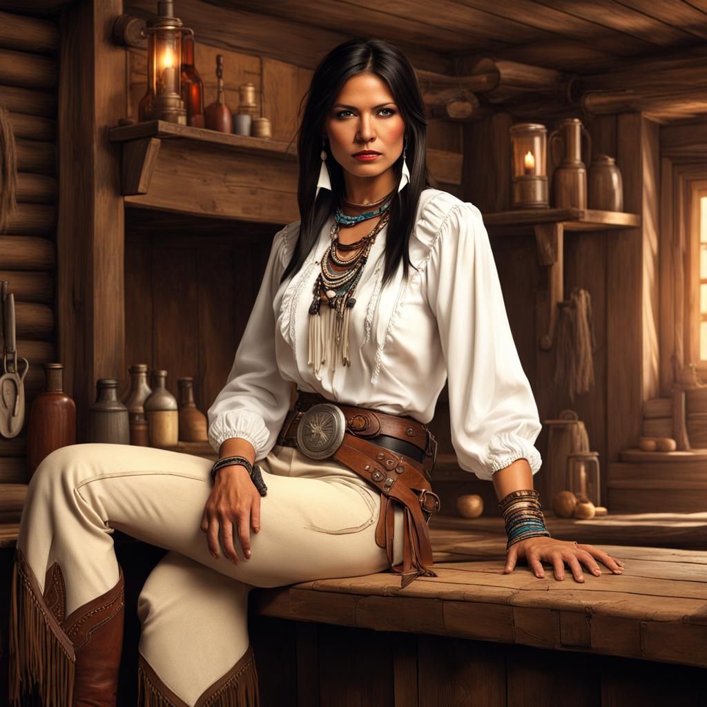 Native American Woman in a Western Saloon