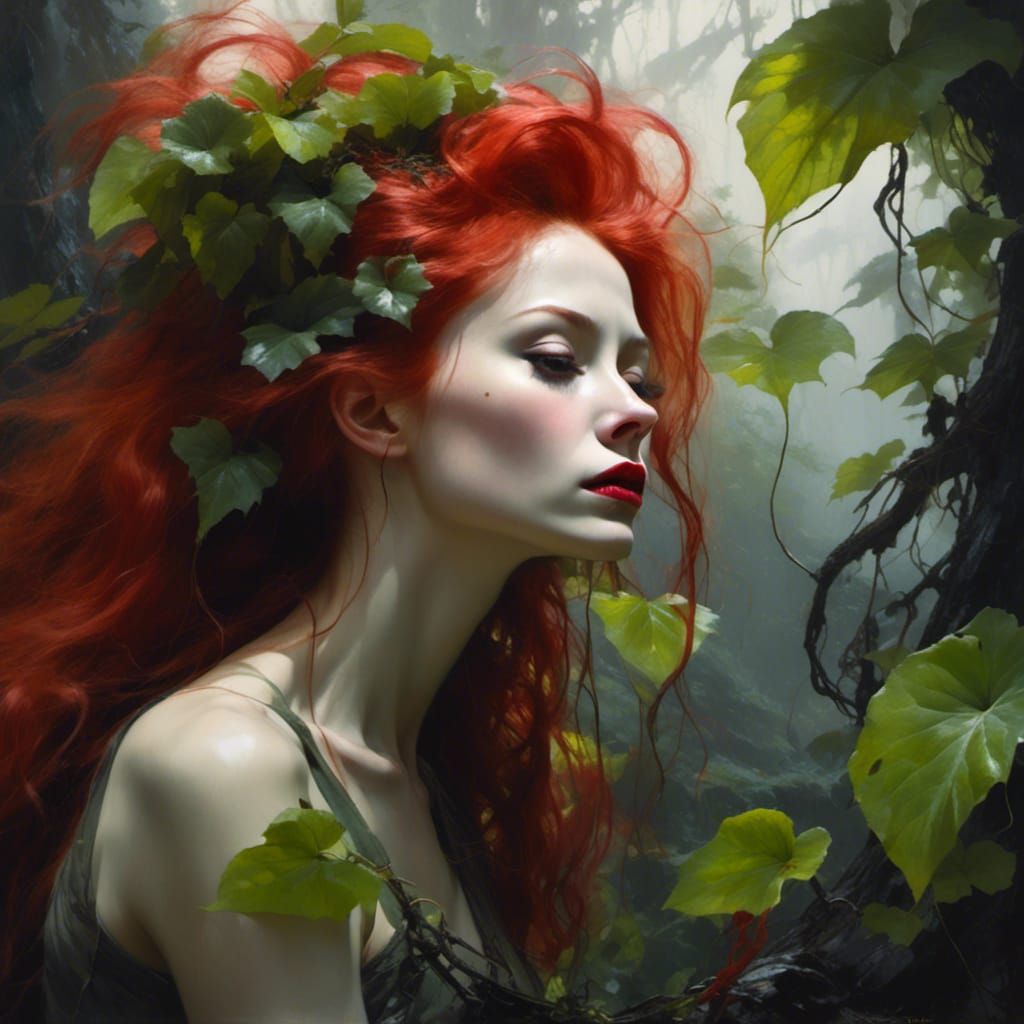 Poison Ivy Portrait in Pre-Raphaelite Style