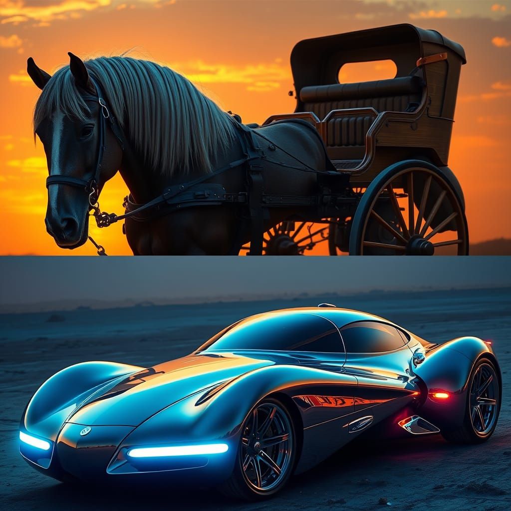 Horse and Carriage Meets Futuristic Car