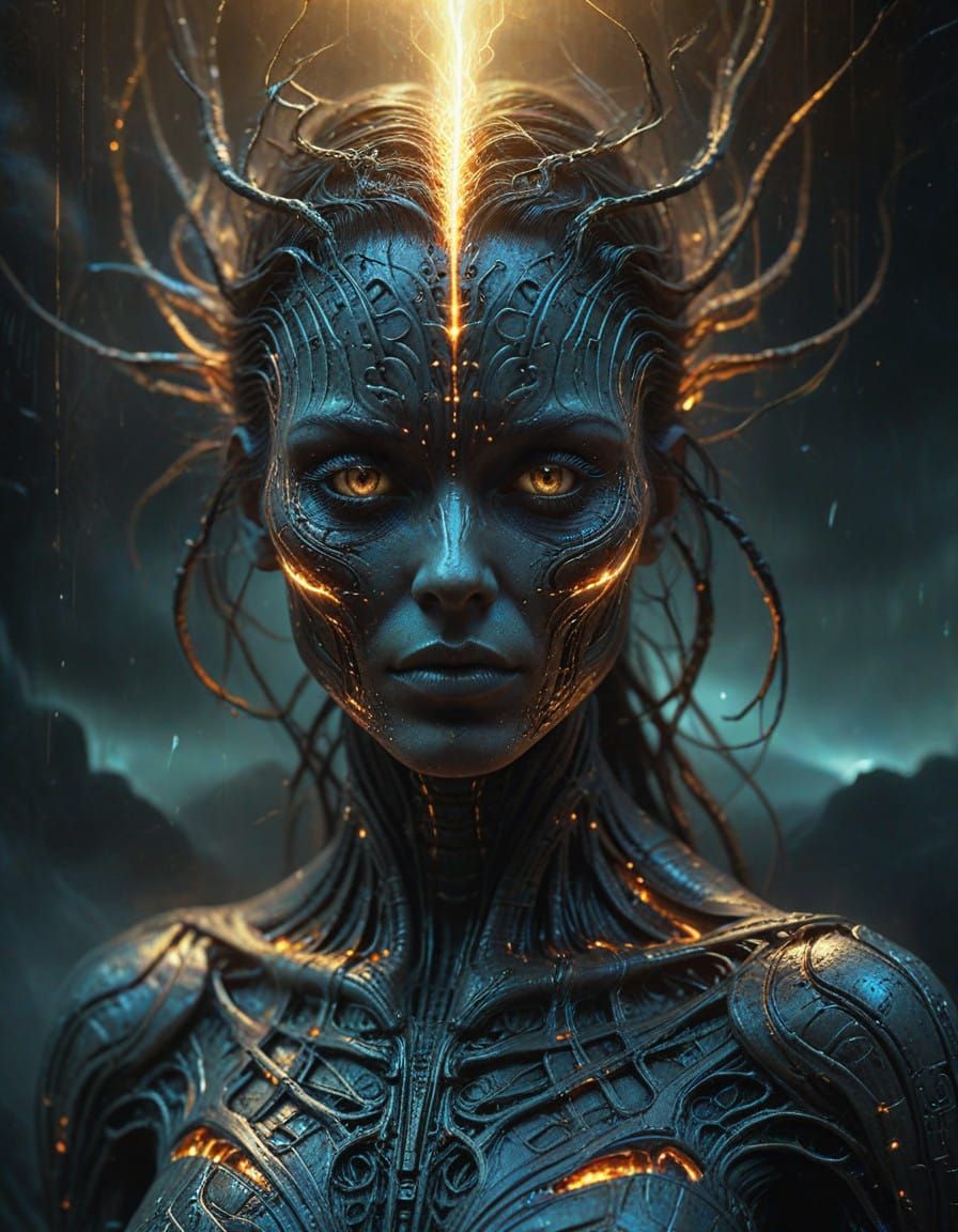 Ethereal Woman Radiates Otherworldly Energy in Dark, Mystica...