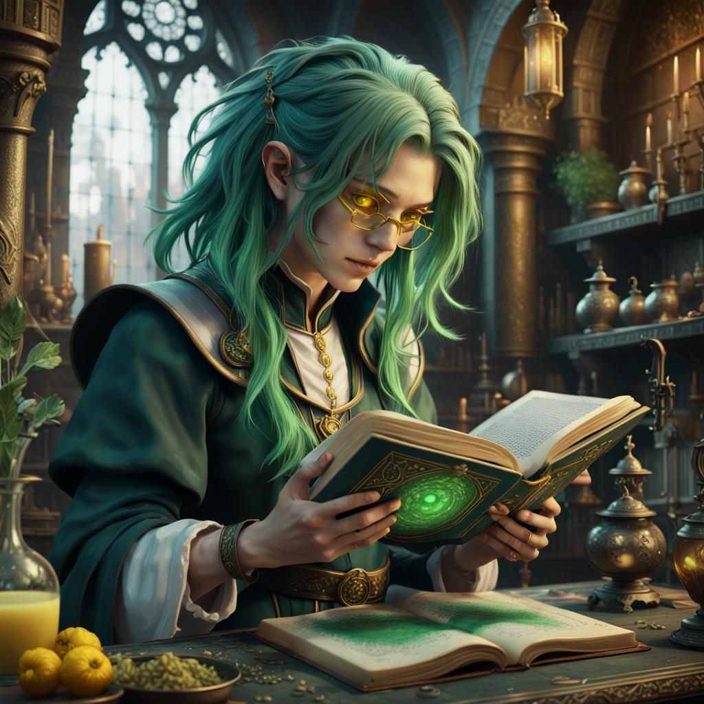 Fantasy Alchemist Student in Dark Alchemy Classroom