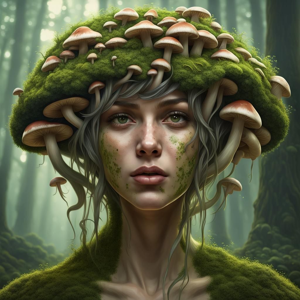 Mushroom Face Portrait in Hyperdetailed Style