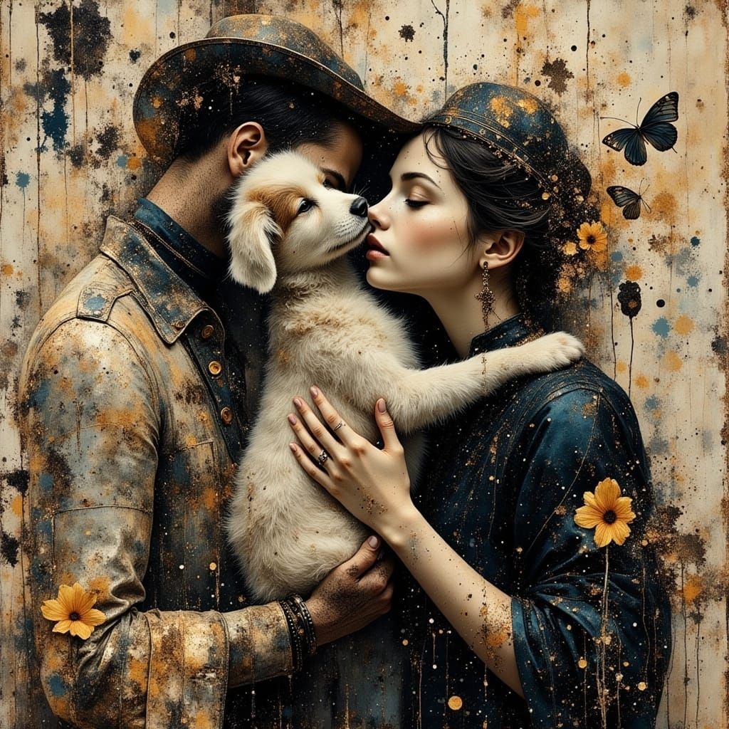 Glitch Art Fusion: Dog and Men with Dreamy Eyes