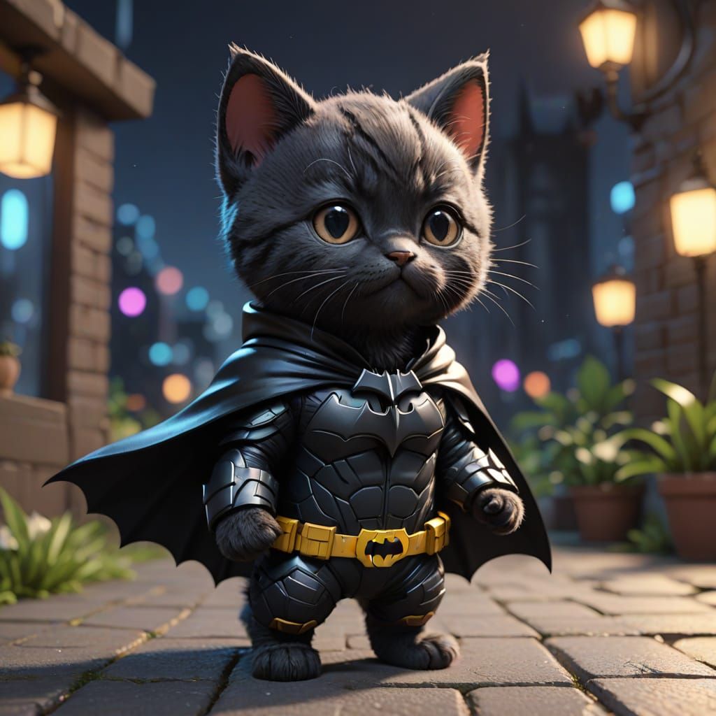 Adorable Kitten Superhero in 3D Anime Art Style