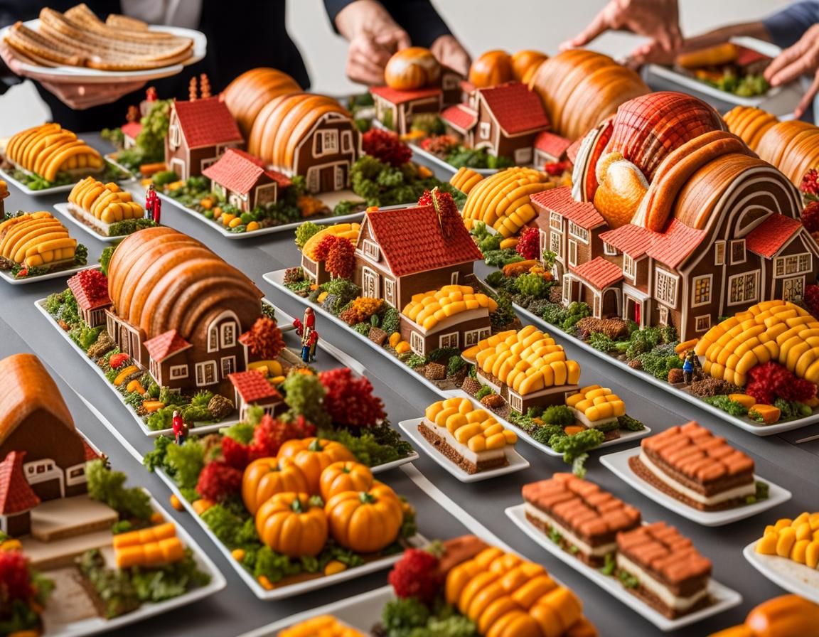 Thanksgiving Food Cityscape with Tiny People