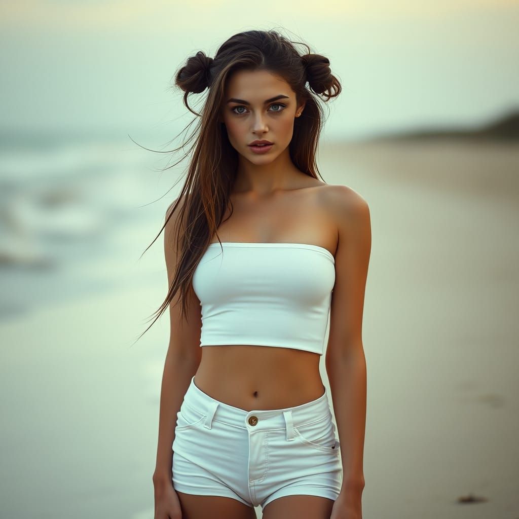 Vulnerable European Beauty on the Beach