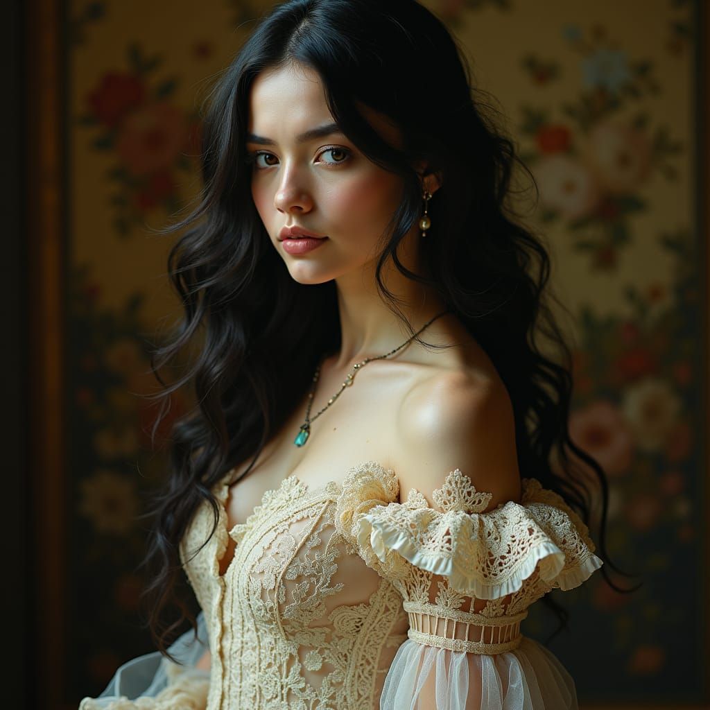 Ethereal Goddess in Victorian Lace Gown