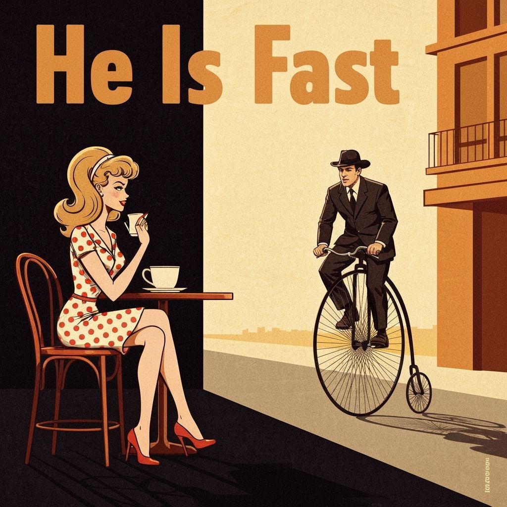1960s Pop Art Poster: Woman Watches Penny-Farthing Racer