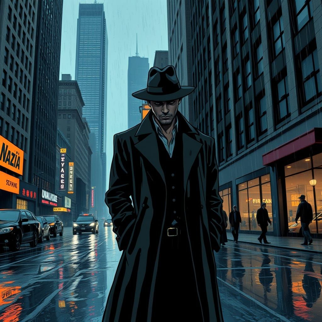 Dark City Streets in a Gritty Noir Style