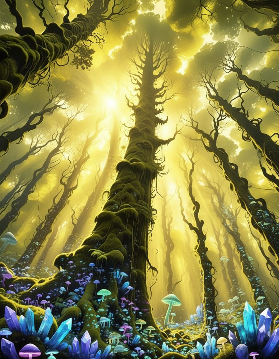 Abstract Forest Canopy with Sunlight Rays in Matte Painting ...