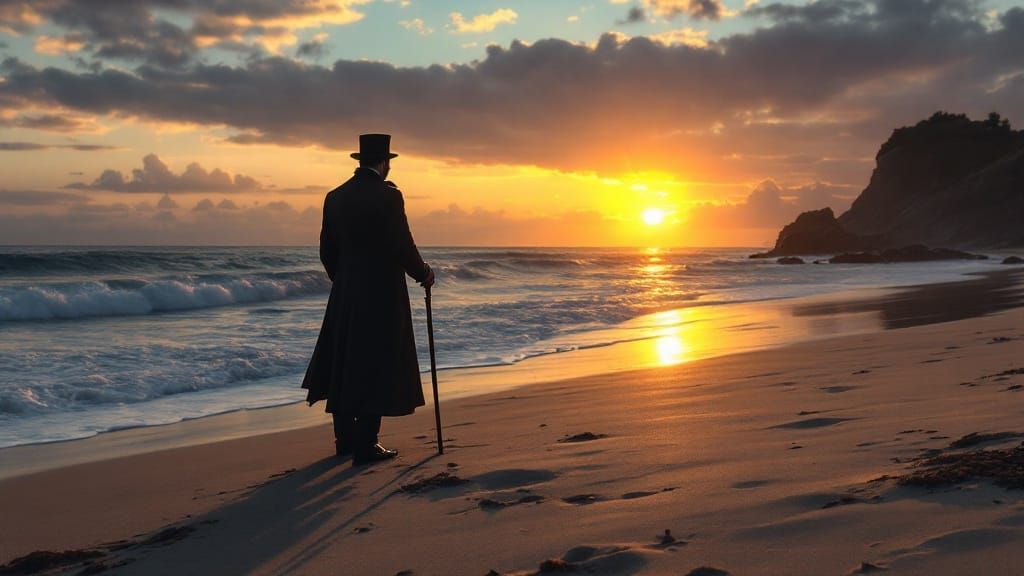 Elegant Gentleman Contemplates Ocean at Sunset