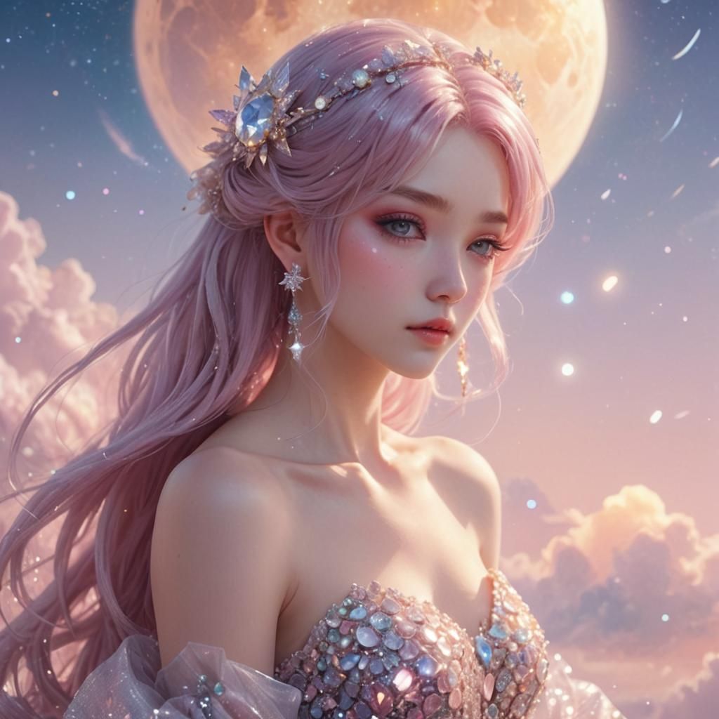 Celestial Anime Girl in Pastel Hues