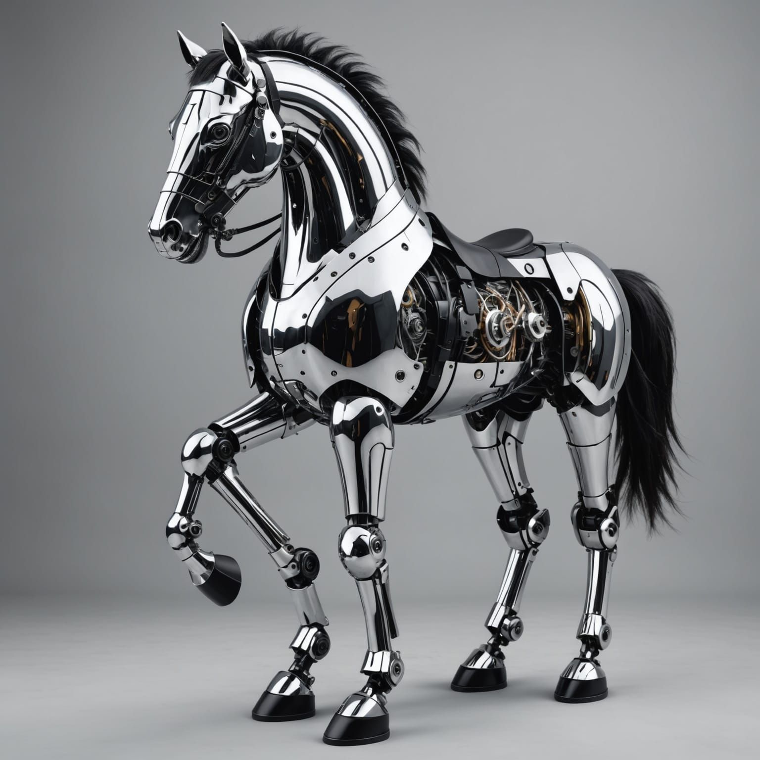 Futuristic Chrome Robot Horse