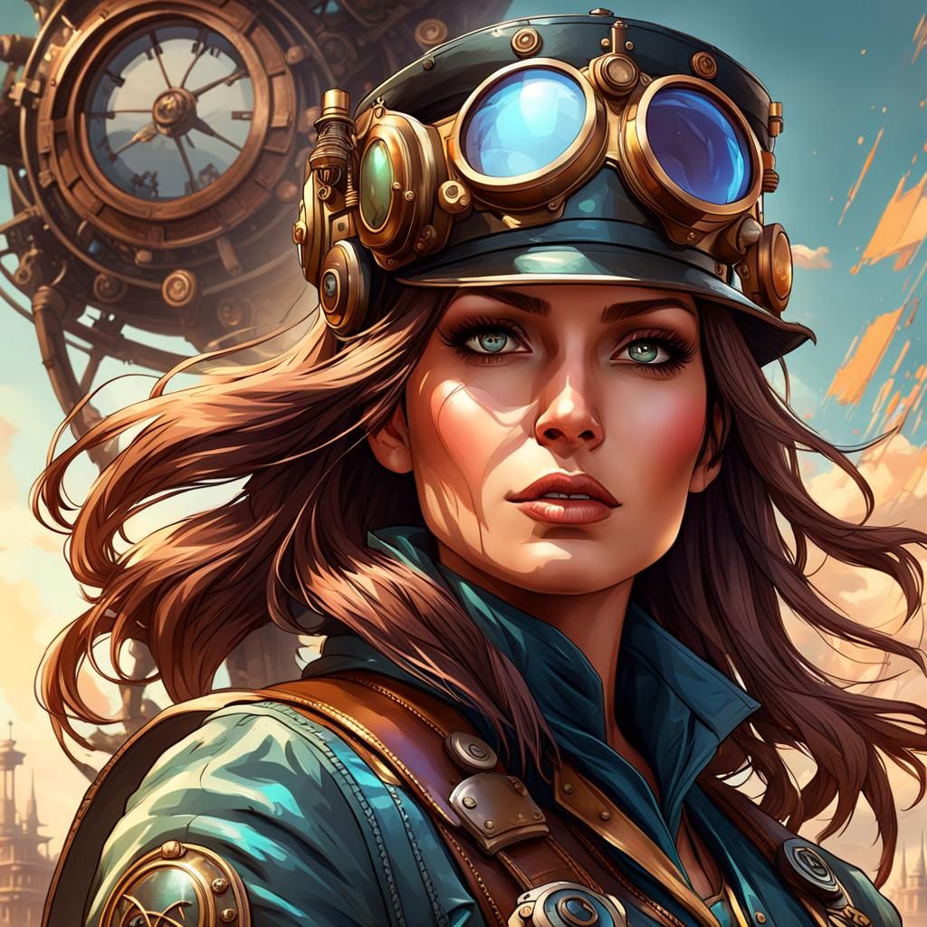 Steampunk Pilot Portrait in Hyperdetailed Style