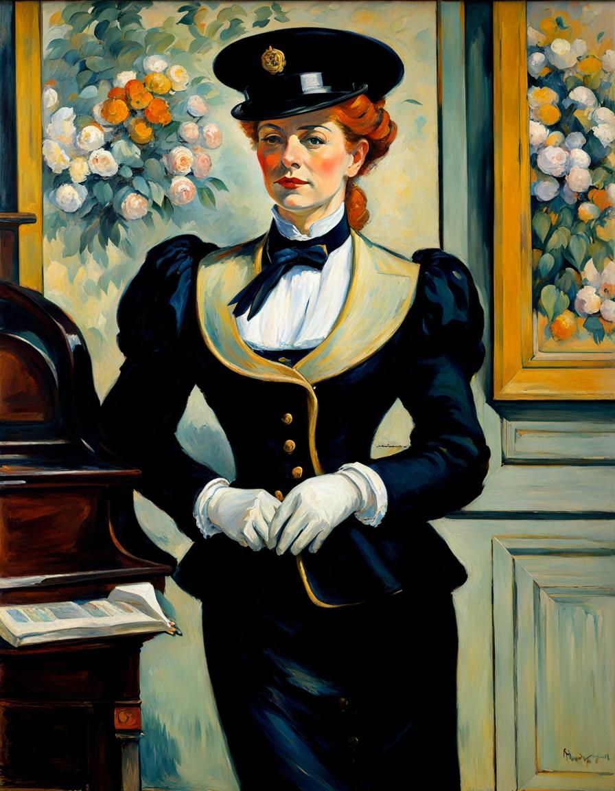 Elegant Chauffeur: A Neo-Impressionist Oil Painting