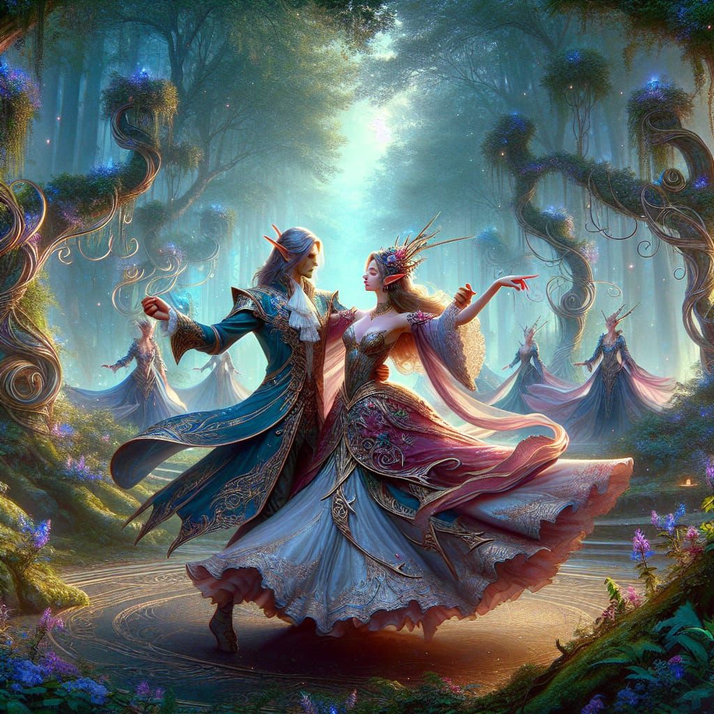 Elven Couple's Waltz in a Mystical Forest