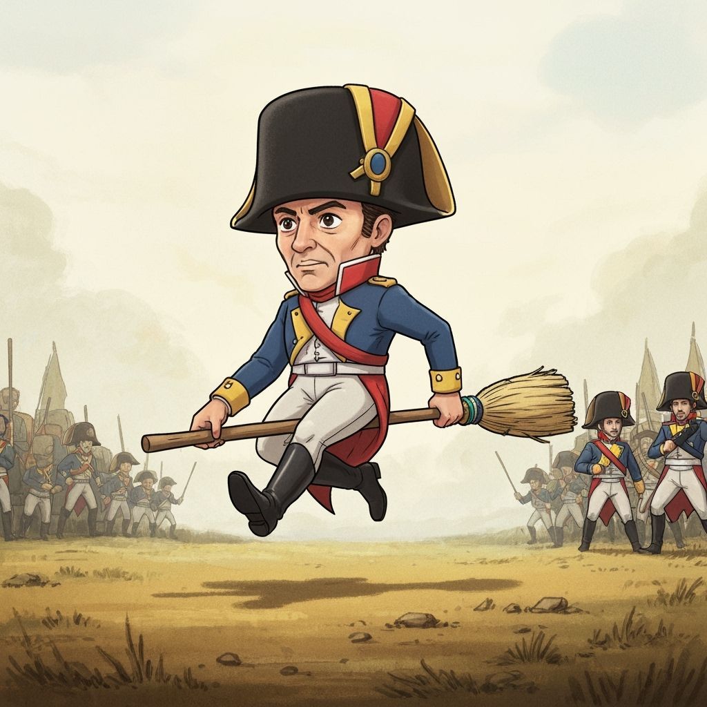 Chibi Napoleon Rides Broom on Battlefield