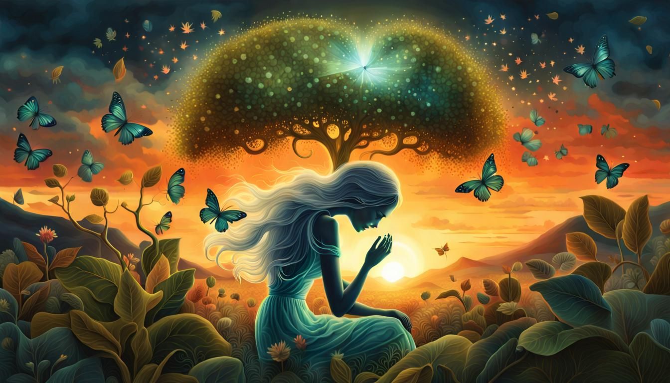 Bio Art Collage: Woman, Plant Hopper, Broken Heart