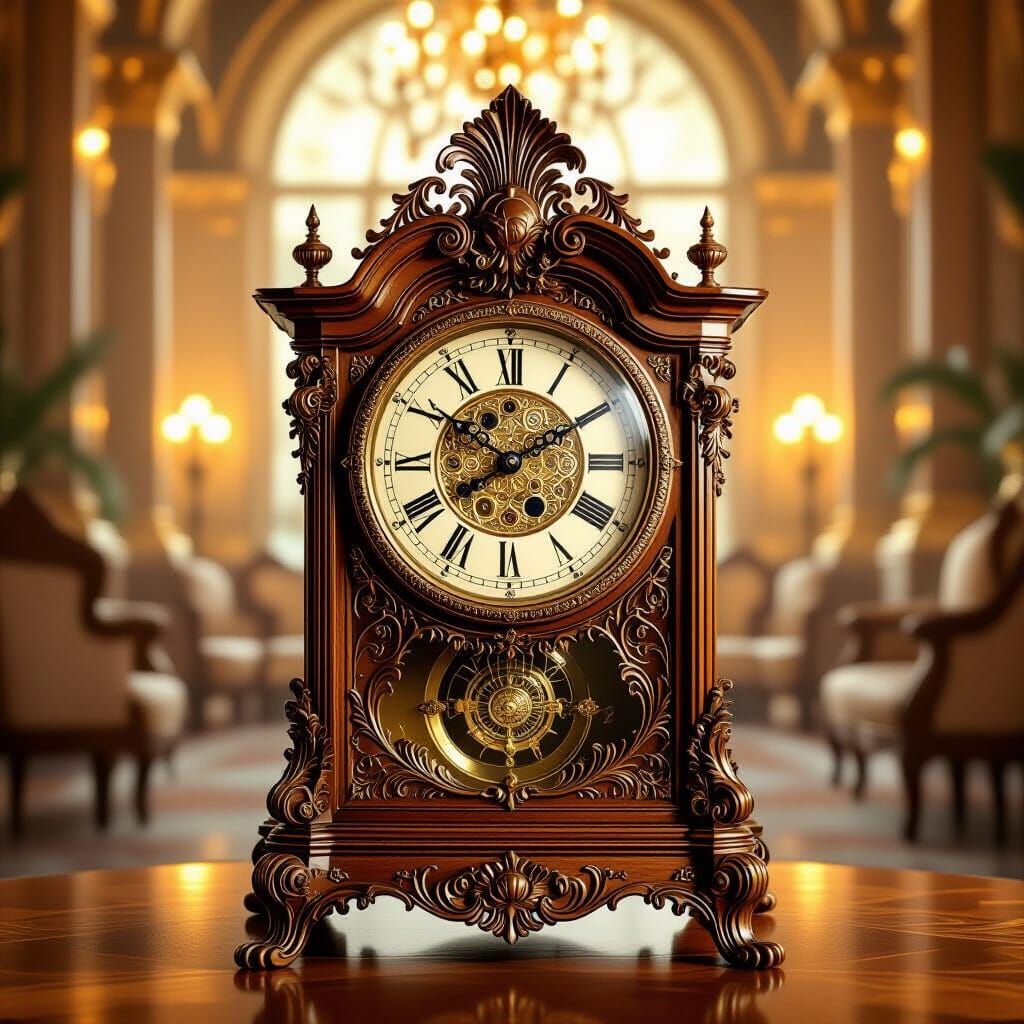 Ornate Antique Clock in Victorian Room