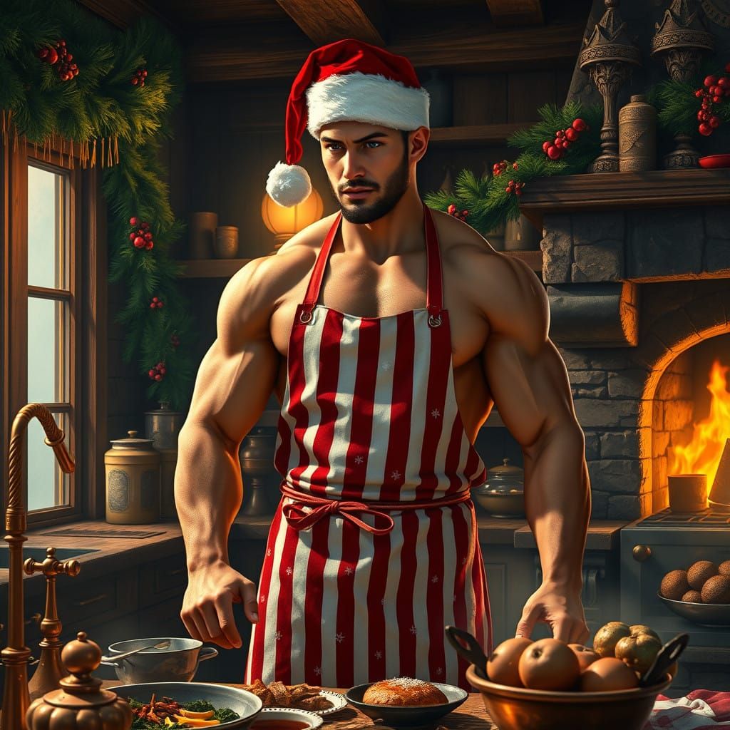 Chiseled Chef in a Festive Kitchen